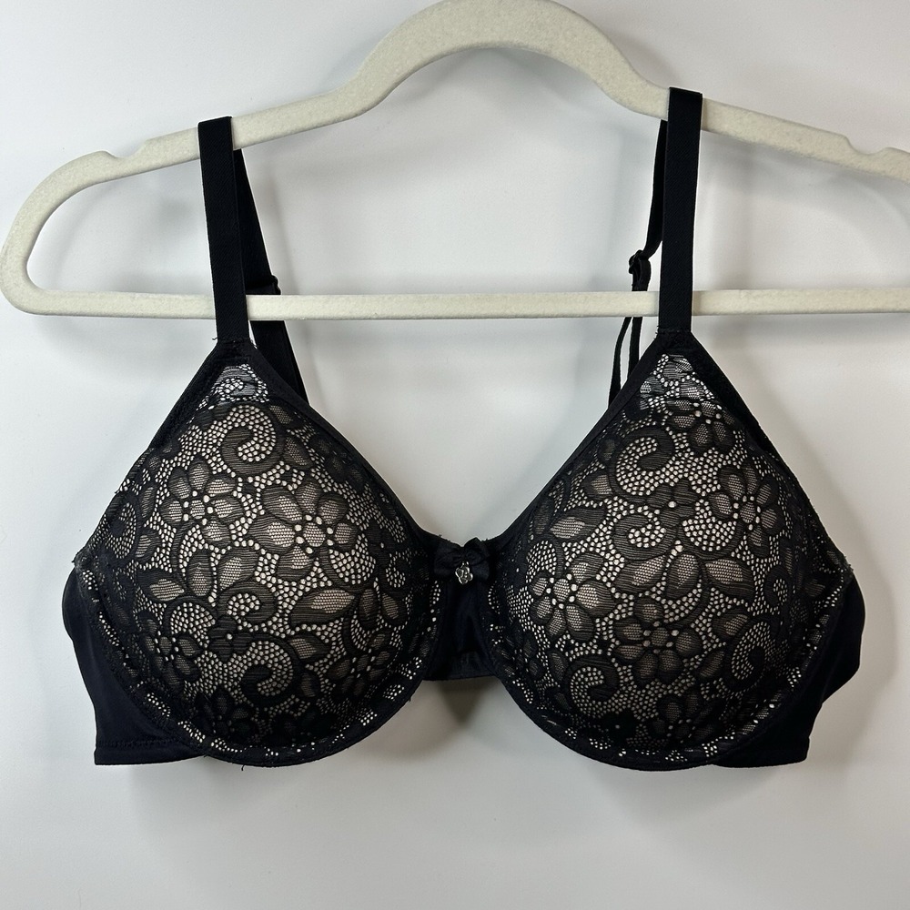 Sexy Romantic Valentine's Breezies Sz 38C Black Floral Mesh Lace Underwire Bra